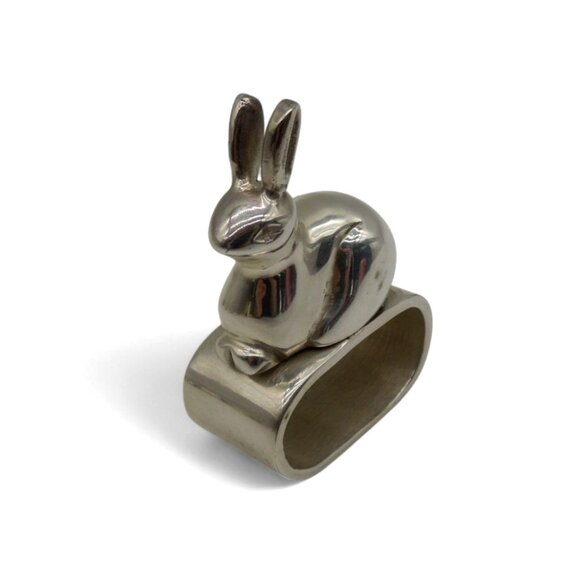 Bunny Rabbit NAPKIN HOLDER Ring Set of 6 Heavy Silver Tone Metal - Picture 6 of 11